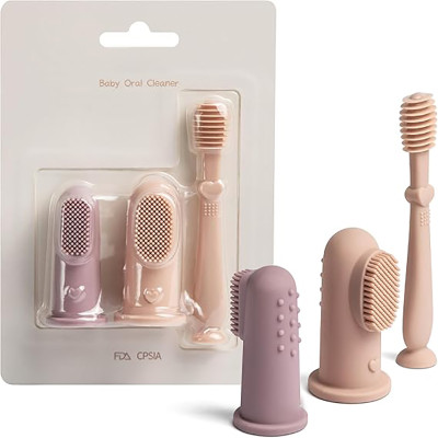 Hot Selling Food Grade Silicone Baby Soft Finger Toothbrush Oral Cleaning Baby Toothbrush Set for 6 to12 months