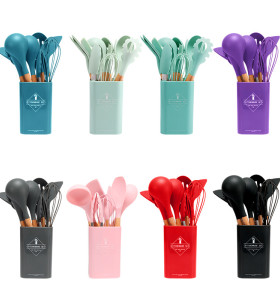 Custom 12-Piece Heat-Resistant Non-Stick Silicone Kitchen Cooking Utensils Set Cookware Tool