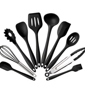 10 pcs Black Food Grade Heat Resistant Silicone Cooking Utensils Set Cooking Accessories