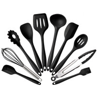 10 pcs Black Food Grade Heat Resistant Silicone Cooking Utensils Set Cooking Accessories