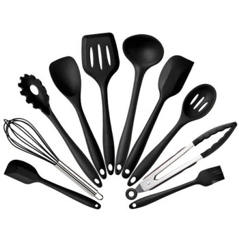 10 pcs Black Food Grade Heat Resistant Silicone Cooking Utensils Set Cooking Accessories