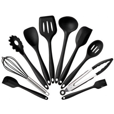 10 pcs Black Food Grade Heat Resistant Silicone Cooking Utensils Set Cooking Accessories