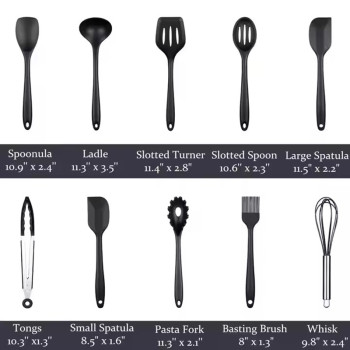 10 pcs Black Food Grade Heat Resistant Silicone Cooking Utensils Set Cooking Accessories