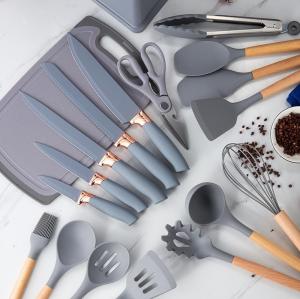 Custom 19 pcs Food Grade Silicone Kitchen Cooking Utensils Set Non Stick Kitchen Cuisine Accessories