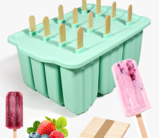 Food Grade Reusable Silicone Popsicle Mold with Lid and Wooden Stick DIY Ice Cream Mold