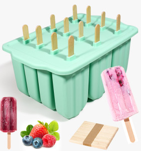 Food Grade Reusable Silicone Popsicle Mold with Lid and Wooden Stick DIY Ice Cream Mold