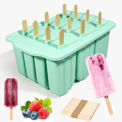 Food Grade Reusable Silicone Popsicle Mold with Lid and Wooden Stick DIY Ice Cream Mold