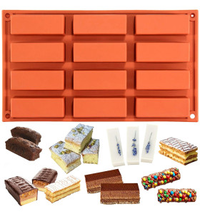 Customized 12 Gride Rectangle Silicone Chocolate Bar Cake Mold Non-stick Silicone Candy Molds DIY Baking Mold Factory Supply