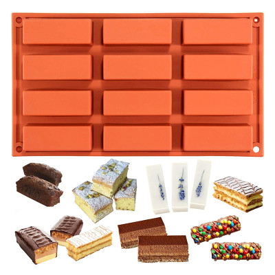 Customized 12 Gride Rectangle Silicone Chocolate Bar Cake Mold Non-stick Silicone Candy Molds DIY Baking Mold Factory Supply