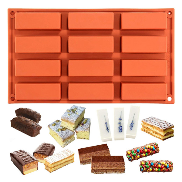 Customized 12 Gride Rectangle Silicone Chocolate Bar Cake Mold Non-stick Silicone Candy Molds DIY Baking Mold Factory Supply