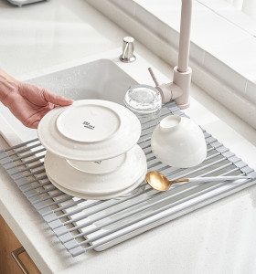Custom Multifunctional Silicone Kitchenware Drain Drying Rack Foldable Dinnerware Fruits Vegetables Draining Holder