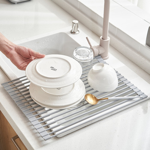 Custom Multifunctional Silicone Kitchenware Drain Drying Rack Foldable Dinnerware Fruits Vegetables Draining Holder