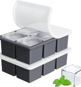 Factory Custom 6-Grid Square Silicone Cube Ice Mold Internal Steel Frame Whiskey Ice Mold Ice Cube Tray with Lids Cover
