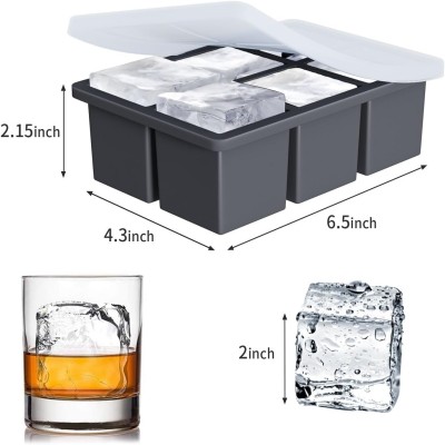 Factory Custom 6-Grid Square Silicone Cube Ice Mold Internal Steel Frame Whiskey Ice Mold Ice Cube Tray with Lids Cover
