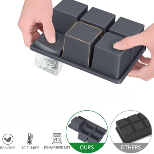 Factory Custom 6-Grid Square Silicone Cube Ice Mold Internal Steel Frame Whiskey Ice Mold Ice Cube Tray with Lids Cover