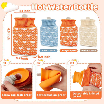 320ml  Mini Silicone Hot Water Bottle Portable Hot Water Bag With Plush Cover for Travel Pain Relief Holiday Gifts