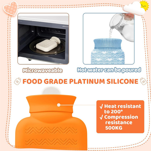 320ml  Mini Silicone Hot Water Bottle Portable Hot Water Bag With Plush Cover for Travel Pain Relief Holiday Gifts