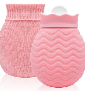 New Arrivals 320ml Pink Silicone Hot Water Bag Mini Silicone Hot Water Bottle with Cover for Pain Relief, Waist, Back, Neck, Shoulders