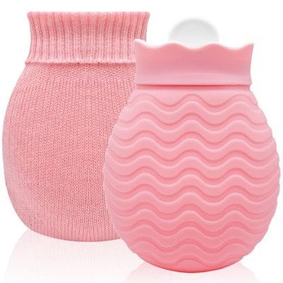 New Arrivals 320ml Pink Silicone Hot Water Bag Mini Silicone Hot Water Bottle with Cover for Pain Relief, Waist, Back, Neck, Shoulders
