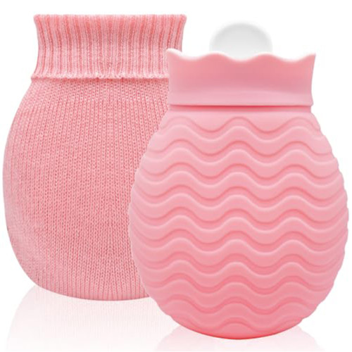 New Arrivals 320ml Pink Silicone Hot Water Bag Mini Silicone Hot Water Bottle with Cover for Pain Relief, Waist, Back, Neck, Shoulders