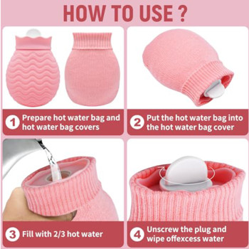 New Arrivals 320ml Pink Silicone Hot Water Bag Mini Silicone Hot Water Bottle with Cover for Pain Relief, Waist, Back, Neck, Shoulders