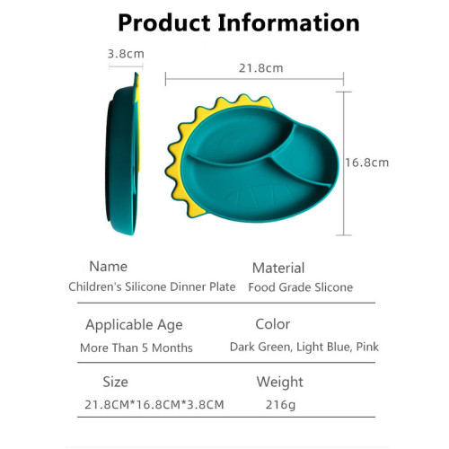 Wholesale Custom Dinosaur Silicone Dining Plate Food Grade Baby Bib Bowl Plate Spoons And Fork Feeding Set