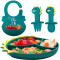 Wholesale Custom Dinosaur Silicone Dining Plate Food Grade Baby Bib Bowl Plate Spoons And Fork Feeding Set