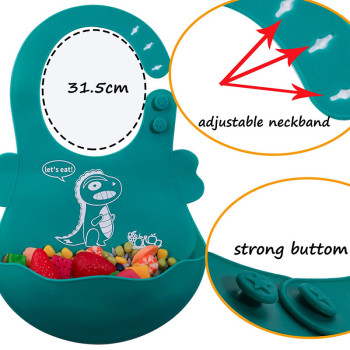 Wholesale Custom Dinosaur Silicone Dining Plate Food Grade Baby Bib Bowl Plate Spoons And Fork Feeding Set