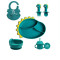 Wholesale Custom Dinosaur Silicone Dining Plate Food Grade Baby Bib Bowl Plate Spoons And Fork Feeding Set