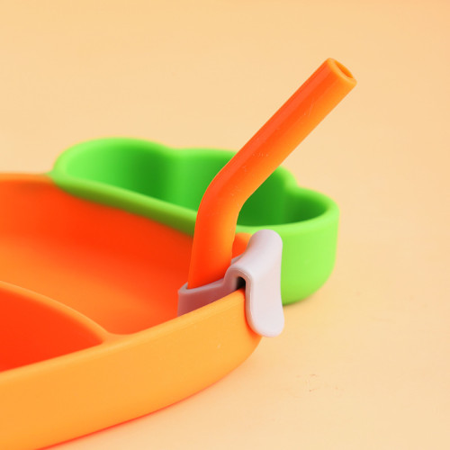 Factory Customized Cute Carrot Silicone Baby Dinner Plate With Spoon Fork Dinnerware Set
