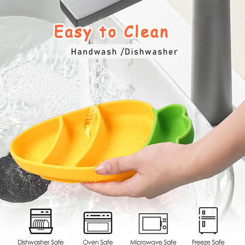 Yellow Carrot Silicone Baby Dining Plate Non-slip Easy to Clean Baby Plate With Spoon Fork Drinking Straw Dinnerware Set