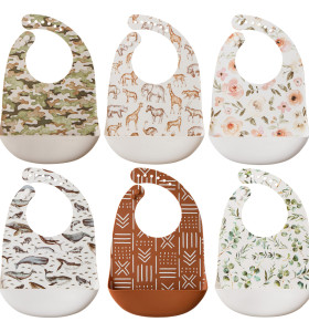 Silicone Feeding Bib Custom Pattern Waterproof Adjustable bib baby meal waterproof anti-fouling bib