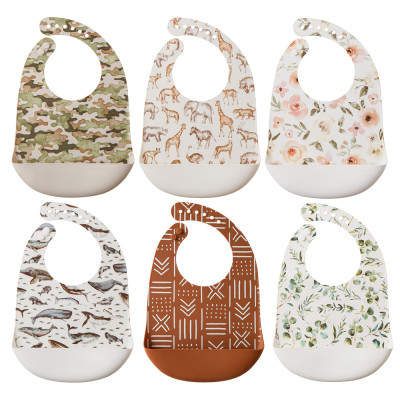 Silicone Feeding Bib Custom Pattern Waterproof Adjustable bib baby meal waterproof anti-fouling bib