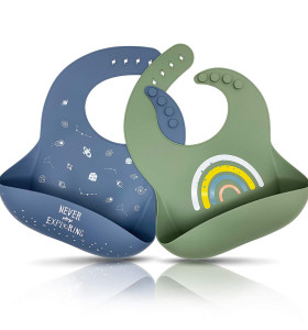 BPA Free Waterproof Soft Durable Adjustable Custom logo Silicone Baby Bibs for Babies Toddlers