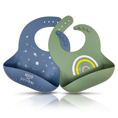 BPA Free Waterproof Soft Durable Adjustable Custom logo Silicone Baby Bibs for Babies Toddlers