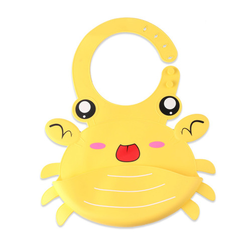 Cute Crab Baby Silicone Bib Children's Saliva Pocket Rice Pocket Wash-Free Easy to Carry Baby Eating Bib