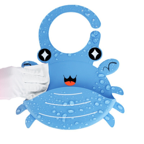 Cute Crab Baby Silicone Bib Children's Saliva Pocket Rice Pocket Wash-Free Easy to Carry Baby Eating Bib