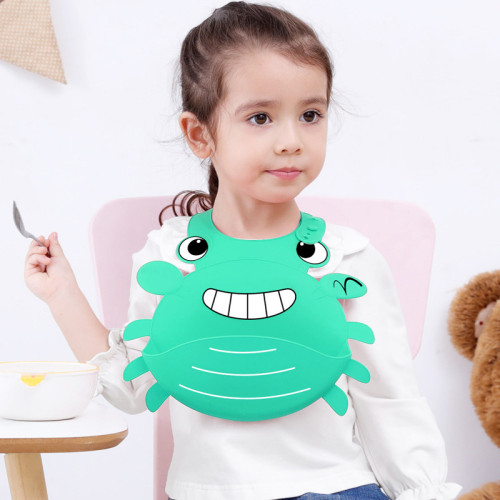 Cute Crab Baby Silicone Bib Children's Saliva Pocket Rice Pocket Wash-Free Easy to Carry Baby Eating Bib