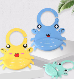Cute Crab Baby Silicone Bib Children's Saliva Pocket Rice Pocket Wash-Free Easy to Carry Baby Eating Bib