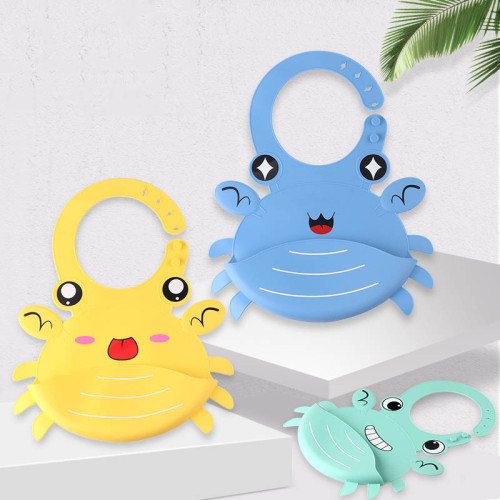 Cute Crab Baby Silicone Bib Children's Saliva Pocket Rice Pocket Wash-Free Easy to Carry Baby Eating Bib