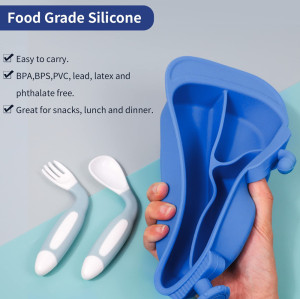 Silicone Divided plates Custom Cartoon Shape Self Feeding Training BPA Free Suction Plates for Baby