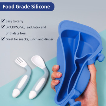 Silicone Divided plates Custom Cartoon Shape Self Feeding Training BPA Free Suction Plates for Baby