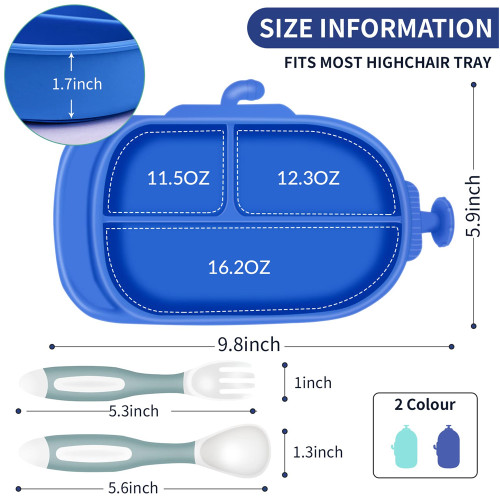 Silicone Divided plates Custom Cartoon Shape Self Feeding Training BPA Free Suction Plates for Baby