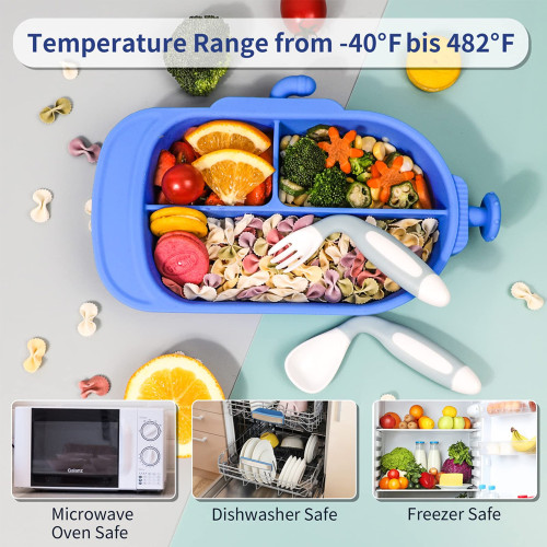 Silicone Divided plates Custom Cartoon Shape Self Feeding Training BPA Free Suction Plates for Baby