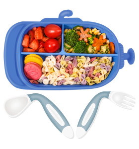 Silicone Divided plates Custom Cartoon Shape Self Feeding Training BPA Free Suction Plates for Baby