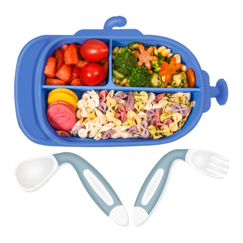 Silicone Divided plates Custom Cartoon Shape Self Feeding Training BPA Free Suction Plates for Baby