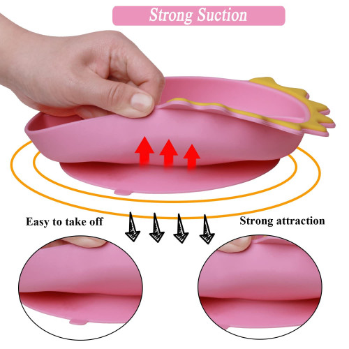 Silicone Plates Suction Plates for Baby with Spoon and Fork Set Kids Divided Grip Dish Self Feeding Training Baby Dinner Plate