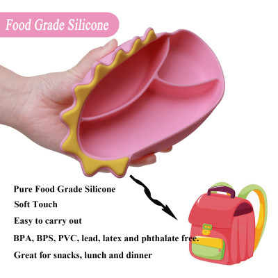 Silicone Plates Suction Plates for Baby with Spoon and Fork Set Kids Divided Grip Dish Self Feeding Training Baby Dinner Plate