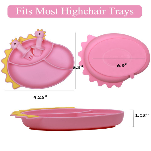 Silicone Plates Suction Plates for Baby with Spoon and Fork Set Kids Divided Grip Dish Self Feeding Training Baby Dinner Plate