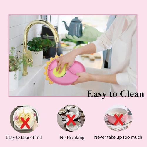 Silicone Plates Suction Plates for Baby with Spoon and Fork Set Kids Divided Grip Dish Self Feeding Training Baby Dinner Plate